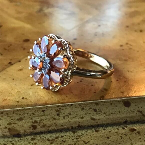 Natural Orange Garnet Sterling Silver 18k Yellow Gold Vermeil Ring Size 5.25 - Picture 8 of 9